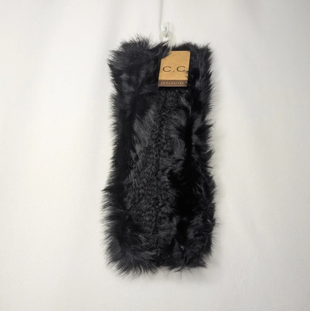 New C.C Cheveux Corp Womens Black Faux Fur Lined Cable Knit Headband One Size